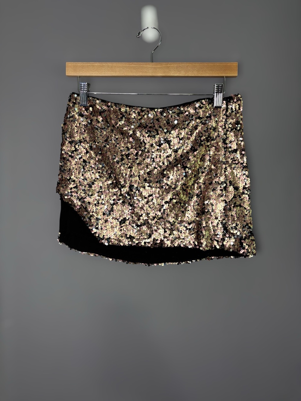 Free People Gold Sequin Asymmetric Hem Mini Skirt 0